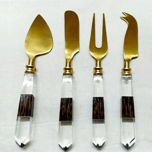 Premium Stainless Steel Cheese Tool Set Elegant Look Rattan <b>Wrapped</b> Cheese spreader slicer Gold Luxury <b>Kitchen</b> Cheese Set - Product Image 3