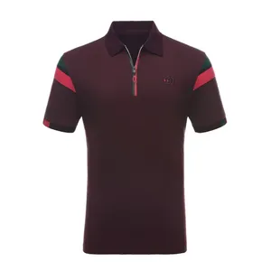 Diseño personalizado de alta calidad para hombre para camisa Polo tela de punto transpirable con cremallera de rayas de patrón sólido y colores de contraste - Product Image 3