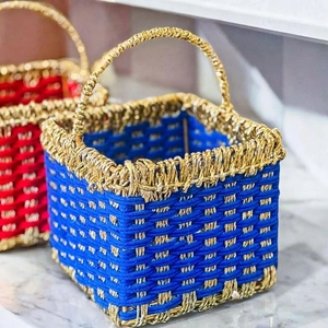 Panier de rangement élégant en coton jute de qualité supérieure avec poignée bleu 6x6x6 pouces organisateur écologique durable vente en gros OEM - Product Image 1