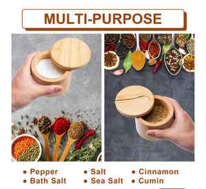 Boîte à épices en bambou écologique avec couvercle magnétique pivotant, boîte ronde pour le stockage des épices de cuisine, pot à sucre, pot à poivre, ensemble de pots - Product Image 4