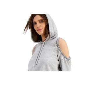 INC International Concepts Felpa con cappuccio grigia da donna di grandi dimensioni, con frange sulle spalle, in tessuto lavorato a maglia traspirante - Product Image 2