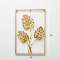 Décoration murale en métal doré, feuille de Monstera et papillon, design encadré contemporain pour l'intérieur de la maison