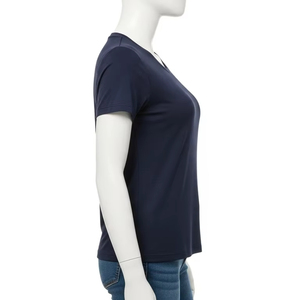 T-shirts à col rond en jersey de polyester respirant pour femmes, tissu extensible doux, vêtements décontractés, vêtements d'été, haut tendance pour femmes - Product Image 2