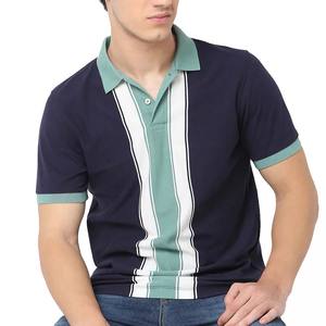 เสื้อโปโลลายทางโลโก้ที่กำหนดเองสำหรับผู้ชายเสื้อโปโลแขนสั้นประสิทธิภาพทอแบบลำลองสไตล์เรียบ - Product Image 2