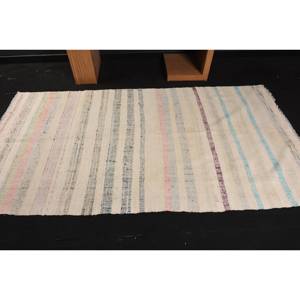 Tapis Turc Moderne Vintage 4 X 7,6ft-Grande Surface Couloir Rectangle 10mm Laine Herbe de Mer Blanc Patchwork Design Tapis de Chambre en Latex - Product Image 3