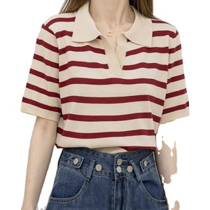 Camicie <span class=keywords><strong>a</strong></span> righe da donna di qualità Premium magliette Polo <span class=keywords><strong>a</strong></span> righe con pannello <span class=keywords><strong>a</strong></span> contrasto in poliestere personalizzato <span class=keywords><strong>a</strong></span> righe ODM personalizzate - Product Image 3