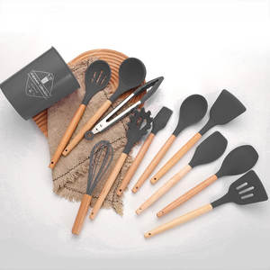 Juego de 12 utensilios de cocina de silicona ecológicos con mango de madera, aptos para lavavajillas, en caja - Pedido mínimo de 12 piezas - Product Image 3