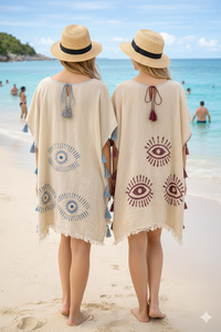 Túnica de Playa y Kimono Estilo Boho-Chic, Relajante y Transpirable, de Muselina de Algodón, con Estampado Digital Geométrico/Floral/Patchwork - Product Image 4