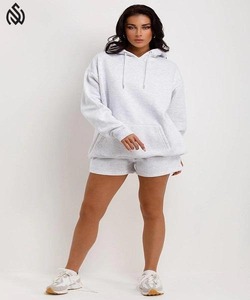 Conjunto corto de Sudadera con capucha de gran tamaño para mujer, traje de chándal de Hip Hop para mujer, conjuntos de mujer de punto sólido Vintage - Product Image 2