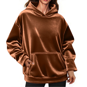 Service OEM Sweats à capuche en velours pour femmes avec poche Couleur marron Pull ajusté Grande taille Street Wear Sweats à capuche pour femmes - Product Image 6