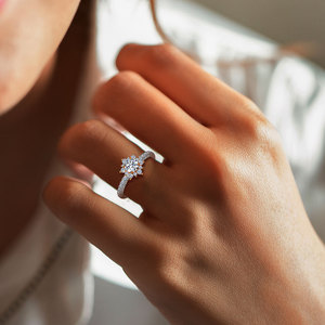 Joyería DE BODA romántica, anillo de compromiso estilo flor, 14K, oro sólido, Diamante cultivado en laboratorio, platino, rodio principal, aniversario fino - Product Image 1