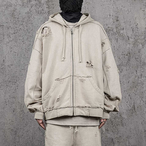 Wholesale 100% Cotton for <b>Men</b> Custom Distressed Long Sleeve <b>Pullover</b> with Pockets Solid Design Distressed Tracksuits Customized - Product Image 2