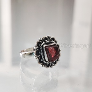 Joyería de piedra en bruto, anillo para mujer, granate Natural, piedra preciosa cruda, piedra natal de enero, anillo bohemio, joyería, anillo de Plata de Ley 925 - Product Image 1