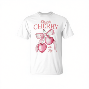T-shirt Promozionale Personalizzabile 'Cherry on Top She's the Star' per Baby Shower o Addio al Nubilato - Product Image 2