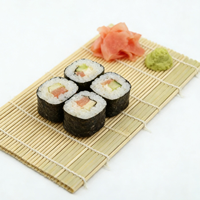 Tapis à sushi jetable premium en bambou, carré 30x30cm, vert naturel, pour maki, idéal pour restaurants japonais
