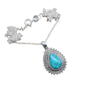 Turquoise pierres précieuses pendentif bijoux pour femmes argent Boho Style bijoux 925 argent Sterling tendance à la main pendentif cadeau pour - Product Image 1