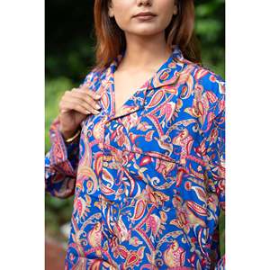 <b>Silk</b> Blend Women's Pyjama Set Silky Soft Cozy Breathable Nightwear Unique Paisley Pattern Pockets ODM Woven for Bridesmaids - Product Image 1