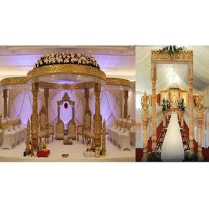 Decoración de Mandap Dorado para Bodas Rajwada, Decoración de Mandap con Temática Dorada para Bodas, Ceremonia de Boda India, Mandap Dorado, Exportaciones de Malasia - Product Image 1