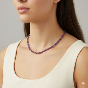 Collar de Cuentas Ajustable Hecho a Mano con Amatista Facetada en Forma de Caja, Plata de Ley Chapada en Oro de 18K, Estilo Clásico para Bodas - Product Image 6