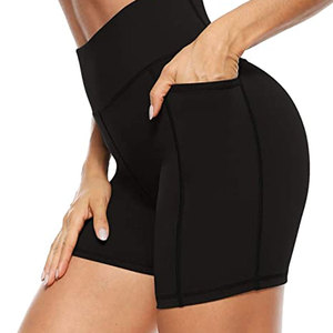 Pantalon de yoga taille haute pour femme avec poches Contrôle du ventre Short de course d'entraînement athlétique non transparent Motif solide - Product Image 3