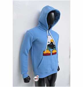 Sweat-shirt à capuche bleu pour homme de haute qualité, imprimé lettres, avec poche, décontracté, en coton tricoté, coupe classique, pour l'hiver, en polaire brodée - Product Image 6