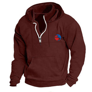 Sudaderas con capucha personalizadas para hombre, de manga larga, para invierno, con media cremallera, bordadas, holgadas, 100% algodón, con bolsillo - Product Image 2