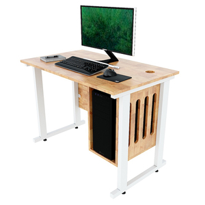 Rubber Wood Frame Computer <b>Desk</b> with CPU <b>Shelf</b> & Powder-Coated Iron Legs-CDS001 - Product Image 3