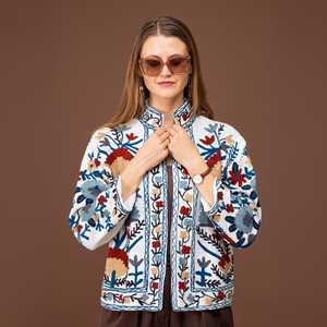 Elegante Chaqueta Acolchada Estilo Uzbeko, Vintage, Ecológica, 100% Algodón, para Mujer, Decorada con Bordados, Manga Larga, Otoño, Floral, Invierno, Boho - Product Image 1