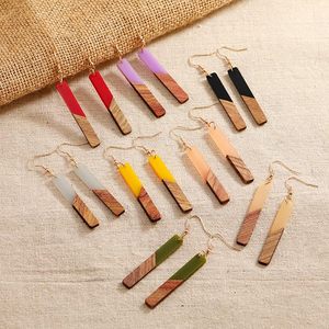 Pendientes de resina de madera Geométrica Madera Boho Gota Dang1le Pendiente Barra Redonda Declaración simple Africana - Product Image 5