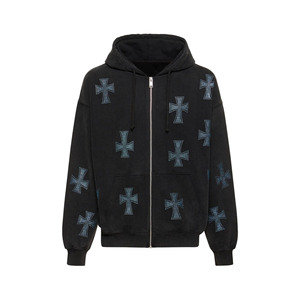 Poche à capuche d'automne vintage avec logo personnalisé Impression numérique doublée surdimensionnée vierge 3D pour Rhinestone unisexe - Product Image 5