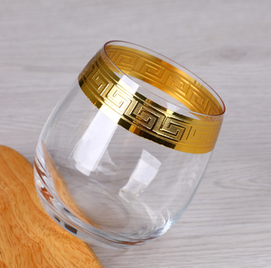 Verres à vin ronds avec pied, style clé grecque, bord doré électroplaqué, cristal, rétro, cadeau de mariage, compatibles lave-vaisselle, vente en gros - Product Image 6