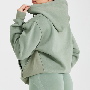 Sweat à capuche oversize zippé pour femme, col montant, léger, en coton, streetwear, écologique, doublé, respirant, pour l'hiver - Product Image 5