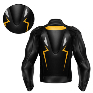 Veste de moto en cuir respirante à séchage rapide, fabriquée par des professionnels, en matériaux authentiques, avec col montant et fermeture frontale en toile. - Product Image 6