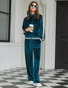 Survêtement 2 pièces en velours de velours élégant et confortable pour femmes sweat-shirt zippé avec poches tenue de salon respirante - Product Image 4