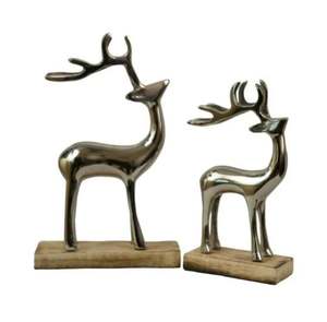 Meilleure vente Cerf en aluminium fabriqué à la main fini argent sur socle en bois Table de Noël Cerf en aluminium décoratif Prix de gros - Product Image 3