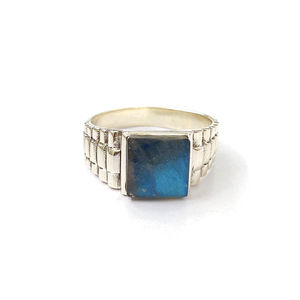 Men's <b>Labradorite</b> <b>Ring</b> (6.9 Grams) Natural Stone Gemstone with Bezel Setting Marquise Geometric Shape Everyday Wear - Product Image 1