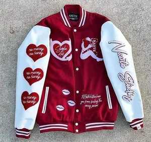 Chaqueta de bombardero de béisbol de otoño OEM con bolsillos inclinados Botón frontal Color Block Letter Patched Varsity Coat - Product Image 5