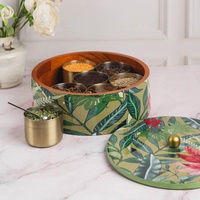 Boîte à épices multifonctionnelle en bois émaillé, fabriquée à la main par J N Crafts, durable, avec couvercle en acacia et récipient en verre, 12'' x 5'', pour le rangement en cuisine