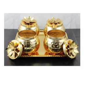 Wholesale brass dry fruits bowl best 4 piece and lid tray holder latest antique design for table decor brass candy serving use