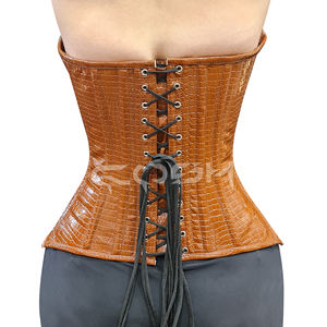 Brown Croc-Texture <b>PVC</b> Overbust Steel Boned Underwire Cups Curvy Waist Slimming Corset - Product Image 6