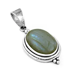 Pendentif ovale en argent 925 et or 14 carats rhodié pour femme, orné de pierre de labradorite et de moissanite géométrique en forme de voiture d'eau douce - Product Image 2