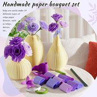 Kit pembuat bunga kertas Crepe dengan 3 vas termasuk 6 gulungan 2.75X98 inci kertas krep ungu Kawat & pita kerajinan kertas DIY