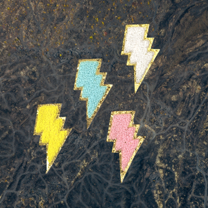 Parche de aplique de felpa bordado de tela chenilla tejida a mano con diseño de rayo, para ropa y accesorios de sombreros - Product Image 1