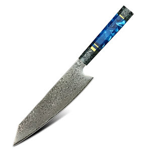 Cuchillo Kiritsuke Japonés Hecho a Mano de Acero al Carbono Forjado y Acero de Damasco con Mango de Resina de Ébano y Caja de Regalo - Product Image 3