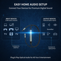 Kabel Audio Serat Optik USB-A ke Toslink Berkualitas Tinggi, Kabel Digital Optik SPDIF untuk DAC, Soundbar, TV, Amplifier