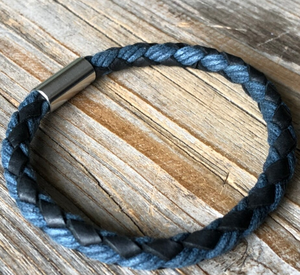 Round Cord Bracelet, Leather and Fabric Bracelet Bracelet <b>Men</b>, Nautical Rope Bracelet, Surfer Bracelet - Product Image 2
