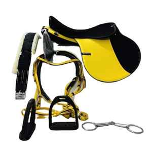 Selle synthétique haute performance jaune et noir pour le saut" - Product Image 1