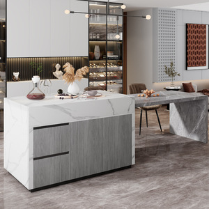 Luxurious Retractable Stone Bedside Table Integrated for Home Living Room Leisure <b>Bar</b> Kitchen Waterproof 2 Drawers 5 <b>Shelves</b> - Product Image 3