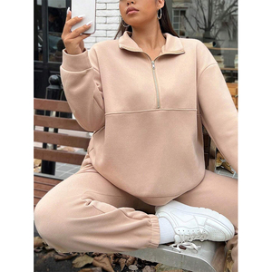 Ensemble de survêtement décontracté 2 pièces pour homme avec capuche, logo personnalisé, coupe classique, tricoté, fermeture éclair, pull et pantalon, 100 % coton, hiver - Product Image 4