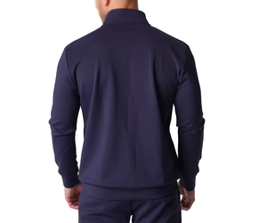 Men Navy Blue Full Zip <b>Track</b> <b>Jacket</b> Solid Color Hooded Collar Breathable Casual Autumn Wear 100% Cotton Regular Fit Fleece - Product Image 2